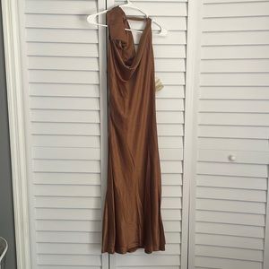 Copper halter neck silk dress
